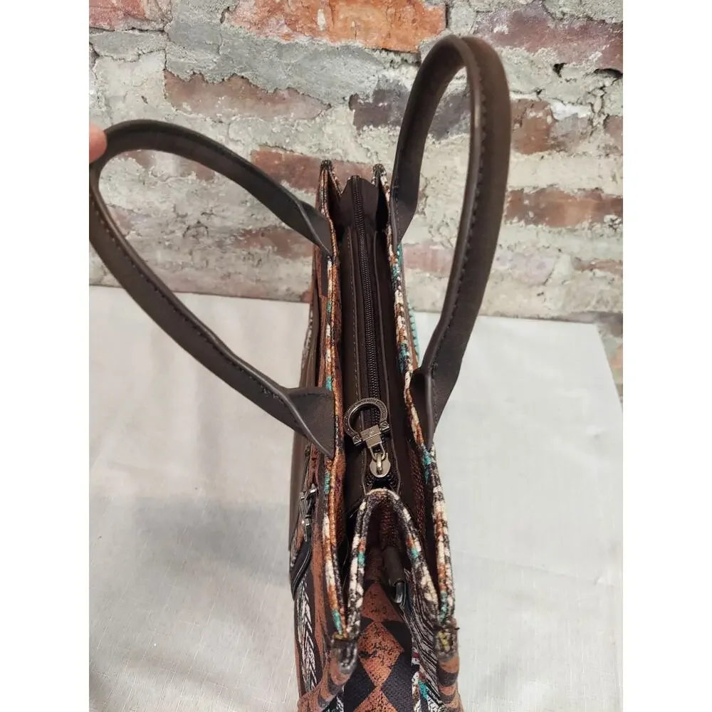 MontanaWest Womens Western Aztec Handbag Tote Shoulder Bag Brown Teal Zipper - Picture 4 of 5